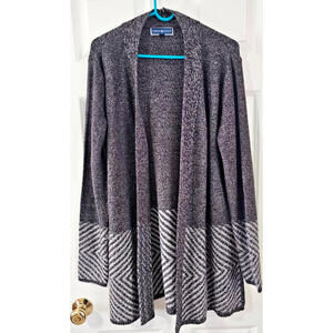 Karen Scott Women's open front Cardigan Sweater in Black and White, Size large